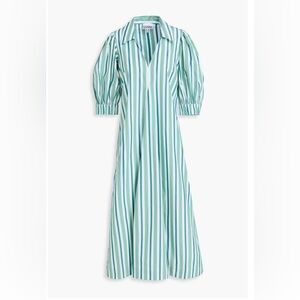 Ganni Striped Cotton Poplin Midi Shirt Dress